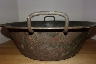 Large Deep Antique Primitive ' Shabby - Chic ' Metal Wash Tub w/Carrying Handles 3