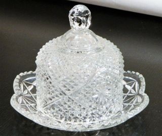 Fostoria Domed Lid & Plate Clear Cut Glass Butter Cheese Dish Vintage