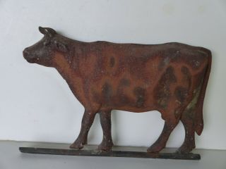 Antique Primitive Early Tin Weathervain Cow With Horns 2 Sided Hollow 7 X 10 In