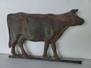 antique primitive early tin weathervain cow with horns 2 sided hollow 7 x 10 in 2