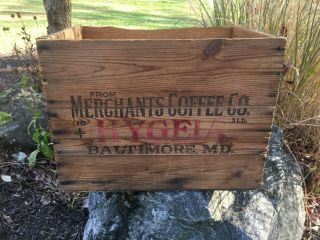 Vintage Antique Merchants Coffee Co Hygeia Baltimore Maryland Wood Wooden Crate
