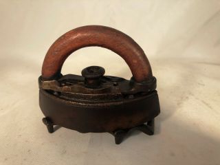 Antique,  Miniature,  Toy,  Child’s Double Point Sad Iron Wood Handle W/ Trivet