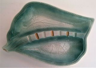 Vintage Large Ceramic Leaf Shaped Ashtray With Gold Accents - Japan