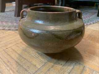 Late 19th/early 20th Century Redware Pottery Jar W Splotchy Green & Orange Glaze