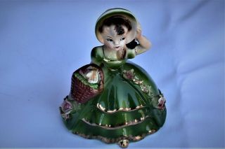 Vintage Figurine Girl In Green Dress.  Unmarked.