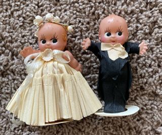 Vintage Celluloid Cake Toppers Figures Bride Groom Kewpie Doll Wedding