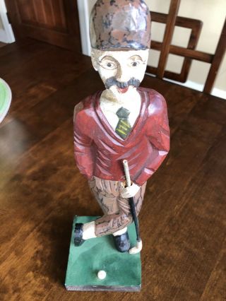 Golfer Carved Golfer Statue Antique Vintage Figurine Statue 12 " High