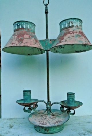 Antique 19th Century Tole Tin Candle Lamp