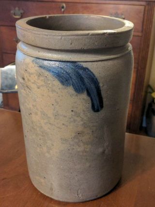 Antique American Crock Blue Decorated Salt Glaze Stoneware 19th Century.