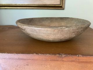 Antique Primitive Wooden Out Of Round Turned Oval Dough Bowl W/ Lip 13 X 12