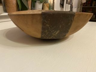 15.  5 " Early Antique Primitive Old Wooden Bowl With Tin Repair