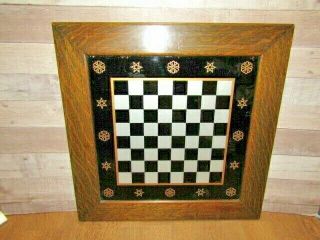 Antique Folk Art Game Board Checkers Chess Reverse Painted Glass Gold Foil