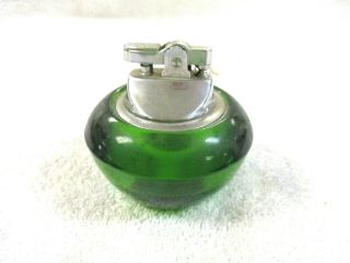 Vintage Green Glass Table Lighter Marked Japan Art Deco Viking Glass