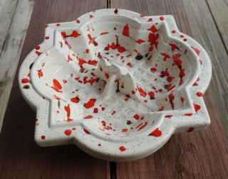 Vtg Large Mid Century Red Orange White Splatter Retro Drip Ceramic Ashtray