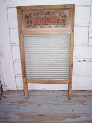 Vintage National Washboard Co.  No.  510 Wood And Ribbed Glass