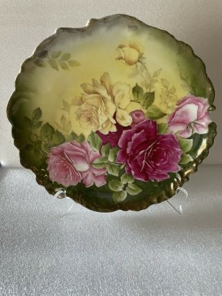 Antique German P T Tirschenreuth Hand Painted Roses Plate