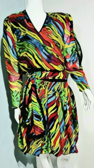 Deadstock Diane Freis Nwt $595 Vintage 1980s Boho Beaded Animal Print Dress 1 Sz