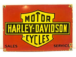 Vintage 12 " X8 " Porcelain Enamel Harley Davidson Motor Cycles Metal Service Sign