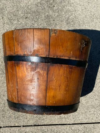 Antique Primitive Wooden Stave Well Water Bucket Metal Bands WOOD VINTAGE 3