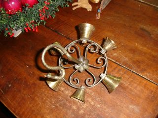 An American Colonial Period,  Hand Wrought Iron & Brass Crank Rotary Door Bell