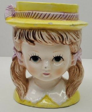 Vintage Relpo Painted Ceramic Little Girl With Pigtails Small Head Vase