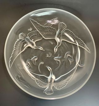 Vintage Verlys,  Gannets Diving For Fish,  Frosted On Clear Large Centerpiece Bowl