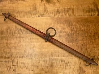 Antique Red Primitive Horse Oxen Single Tree Yoke Iron Rings Hitch Plow 42”