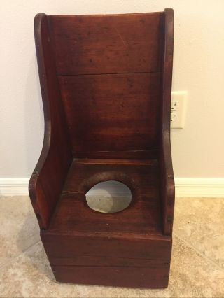 Antique Handmade Primitive Wooden Children’s Potty Chair Commode Chamber Pot