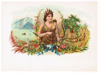 Cigar Box Label Vintage Inner Chromolithography C1890 Indian Girl Archery Bow D9