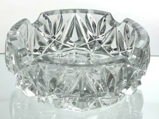 Vintage Lead Crystal Glass Ashtray Round Clear Cut Heavy U542
