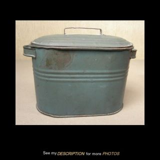 Antique Tin Metal Covered Wash Boiler Tub Salesman Sample Old Blue Paint