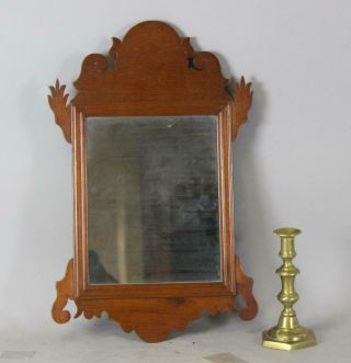 A Great Early 18th C American Queen Anne Mirror Scalloped Crest Mirror