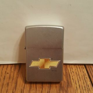 Zippo Lighter Chevy Gold Bowtie Logo Satin Chrome
