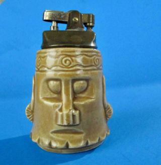 Vintage Tiki Warrior Table Lighter Ceramic Cigarette Cigar Figurine