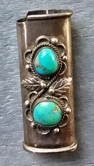 Vintage Silver And Turquoise Lighter Case Cover