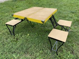 Vintage Milwaukee Handy Table And Chair Set Stamping Co Usa Made - Yellow