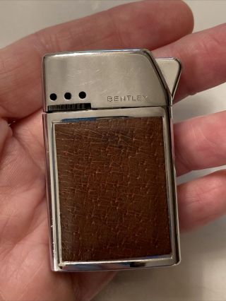Vintage Bentley Butane Lighter Leather? Wrapped - Silver & Brown Made In Austria