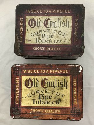 2 Vintage Old English Curve Cut Pipe Tobacco Tin Empty