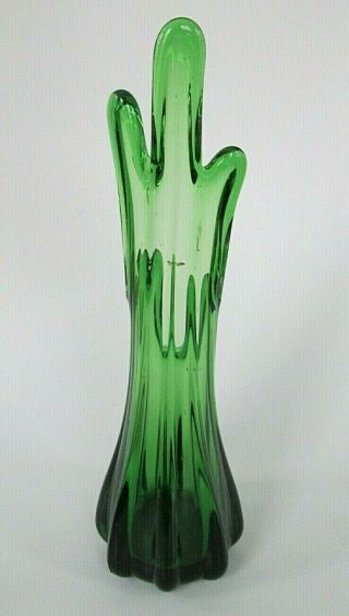 Vintage Dark Green Glass Five Finger Vase 10 " Mid Century Modern
