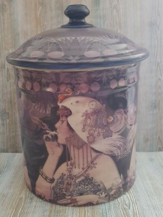 Fabulous French Art Deco Vintage Style Tobacco Jar " Flapper Lady Smoking "
