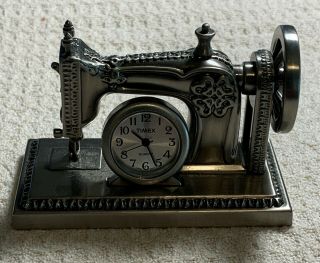 Timex Collectible Mini Novelty Clock Metal Vintage Sewing Machine (estate)