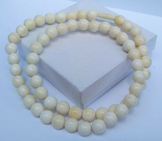 Antique/vintage Chinese Carved Bovine Bone Round Beads Necklace Barrel Clasp