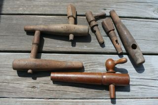 4 Antique Wood Wooden Beer Whiskey Barrel Tap Spigot Spout Handle Keg Bungs