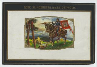 Vintage Gebr.  Klingenberg G.  M.  B.  H.  Detmold Embossed Cigar Box Label Knight