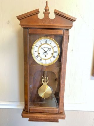 Rare Vtg Hamilton Lancaster County Chiming Wind Up Pendulum Wall Clock 34 "