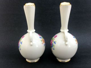 Vintage Pair Lenox Rose Floral Bulbous Bud Vases 29/J300 Gold Trim Green Mark 8 