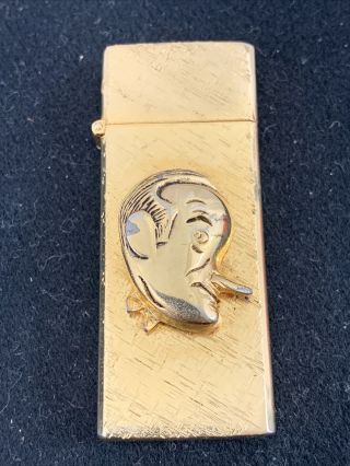 Vintage Bob Hope Caricature Flip Top 14k Gold Plated Pocket Lighter