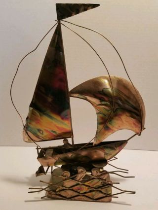 Metal Sculpture Sail Boat Music Box 
