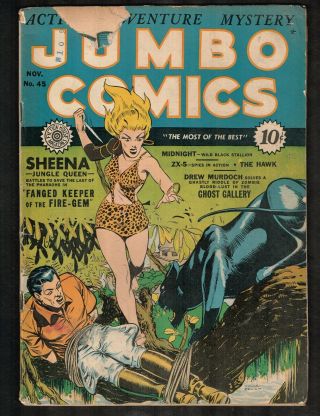 Jumbo Comics 45 Sheena; Fanged Keeper Of Fire Gem 1942 (2.  0) Wh