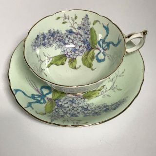 Vintage Paragon Teacup & Saucer Double Mark Lilac Pattern England Green